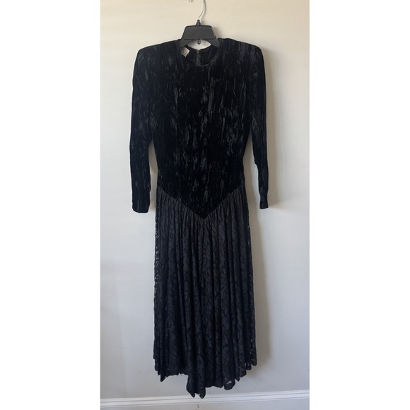 VTG Norma Kamali Dress 10 Black Velvet Lace Sheer Witchy Goth Fairy Stevie Nicks